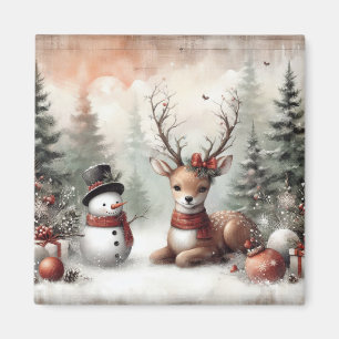 Weihnachtswild/Schneemann im klassischen Wald Magnet