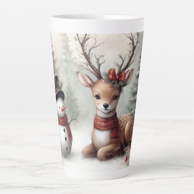 Weihnachtswild/Schneemann im klassischen Wald Milchtasse (Vorderseite)