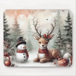 Weihnachtswild/Schneemann im klassischen Wald Mousepad
