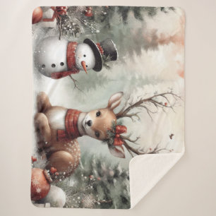 Weihnachtswild/Schneemann im klassischen Wald Sherpadecke