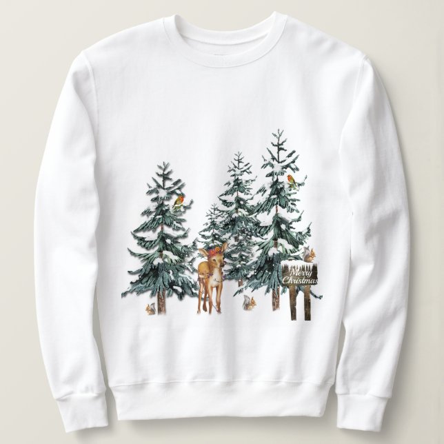Weihnachtswildvogel Birds Pine Tree Forest Sweatshirt (Design vorne)