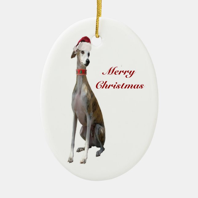 Weihnachtswindhund-Hund in der Keramik Ornament (Vorne)