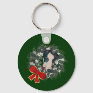 Weihnachtswindhund-Kranz-Feiertag Keychain Schlüsselanhänger