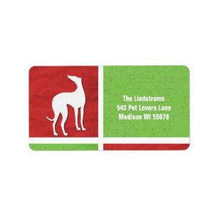 Weihnachtswindhund-Silhouette im Rot und im Grün Adressaufkleber