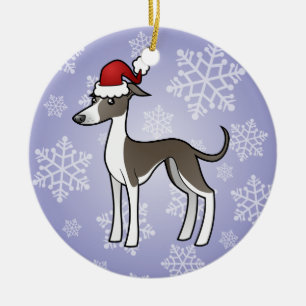 Weihnachtswindhund/Whippet/italienischer Windhund Keramik Ornament
