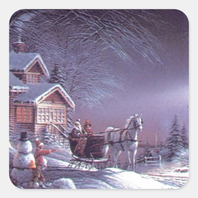 Weihnachtswintermagie Quadratischer Aufkleber (Vorderseite)