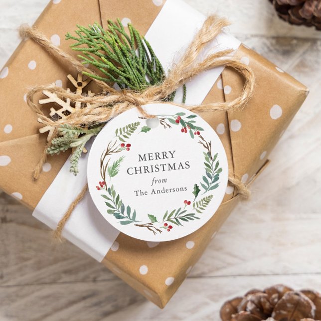 Weihnachtswinters Berries Wreath Custom Familienna Geschenkanhänger (Von Creator hochgeladen)