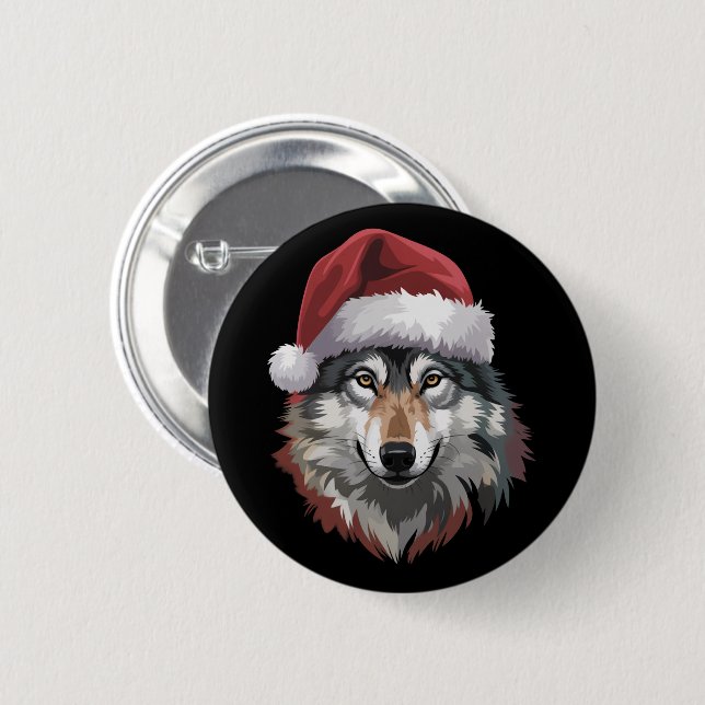 Weihnachtswolf Lustiges Weihnachtsgeschenk Tierlie Button (Vorne & Hinten)