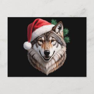 Weihnachtswolf Santa Hut Kiefernzweige Urlaub Feiertagspostkarte