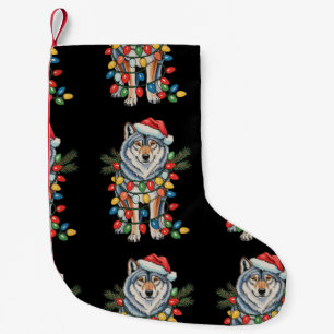 Weihnachtswolf Santa Hut Xmas Lichter Tierliebhabe Kleiner Weihnachtsstrumpf