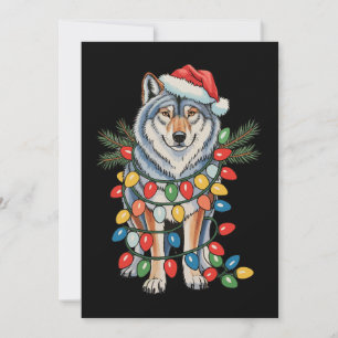 Weihnachtswolf Weihnachtsmannmütze Xmas Lights Tie Feiertagskarte