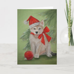 Weihnachtswolf-Welpen-Gruß-Karte Feiertagskarte