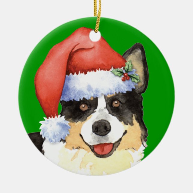 Weihnachtswolljacken-WaliserCorgi Keramik Ornament (Vorne)