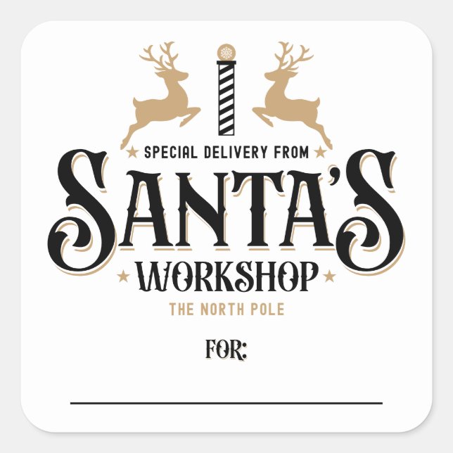 Weihnachtsworkshop Black Gold Weihnachtsgeschenk Quadratischer Aufkleber (Vorderseite)