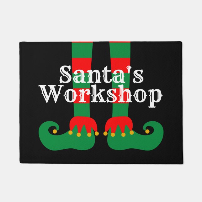 Weihnachtsworkshop lustige elf Füße Weihnachtsgrüß Fußmatte (Vorderseite)