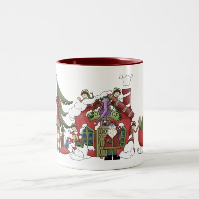 Weihnachtsworkshop-Tasse Zweifarbige Tasse (Mittel)