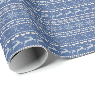 Weihnachtswrapping Paper Blue Rentier HoHO Geschenkpapier