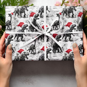 Weihnachtswrapping Paper Dinosaurier Santa Red Whi Geschenkpapier