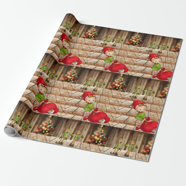 Weihnachtswrapping Paper Elf Geschenkpapier (Ungerollt)
