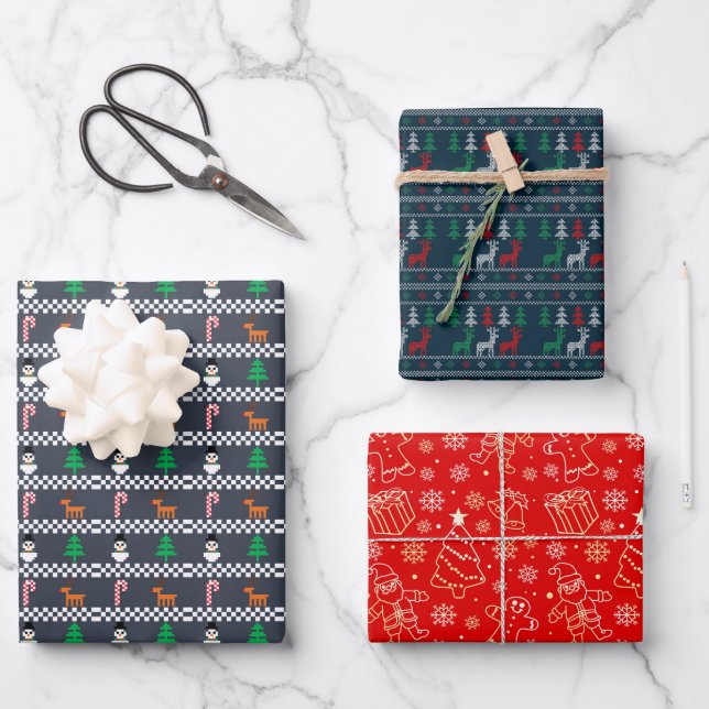 Weihnachtswrapping Paper Flat Sheet Set 3 Geschenkpapier Set (Vorderseite)