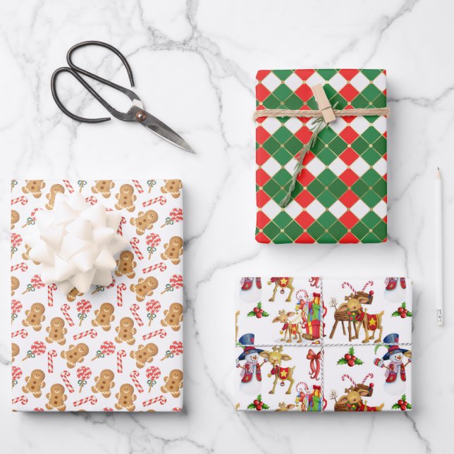 Weihnachtswrapping Paper Flat Sheet Set 3 Geschenkpapier Set (Vorderseite)