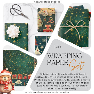 Weihnachtswrapping Paper Flat Sheet Set 3 Geschenkpapier Set