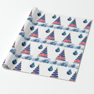 Weihnachtswrapping Paper Merry Blue Tree Geschenkpapier