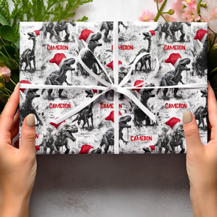 Weihnachtswrapping Paper Personalisiert Dinosaurie Geschenkpapier