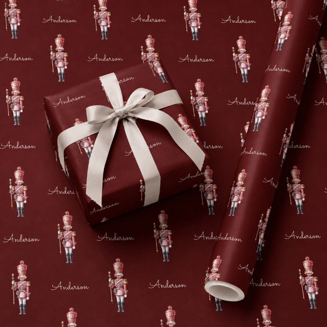 Weihnachtswrapping Paper Personalisiert Nutcracker Geschenkpapier (personalized nutcracker wrapping paper paper custom name burgundy dark red)