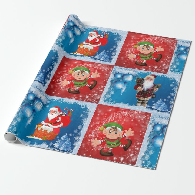Weihnachtswrapping Paper Santa Elf Geschenkpapier (Ungerollt)