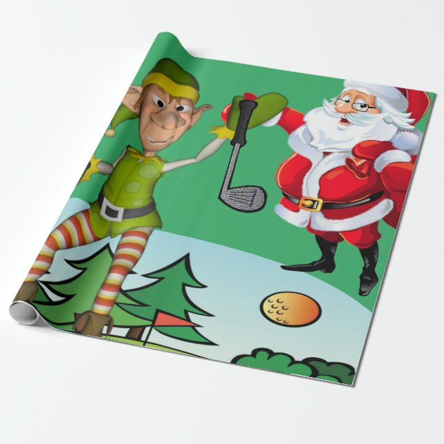 Weihnachtswrapping Paper Santa, Golf Geschenkpapier (Ungerollt)