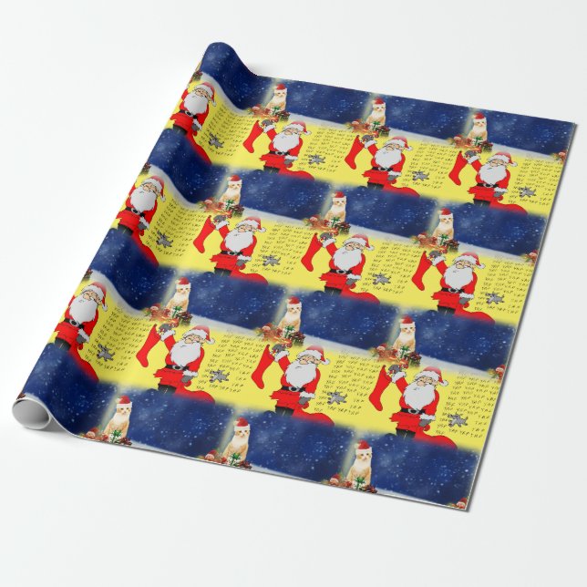 Weihnachtswrapping Paper Santa Kitten Geschenkpapier (Ungerollt)