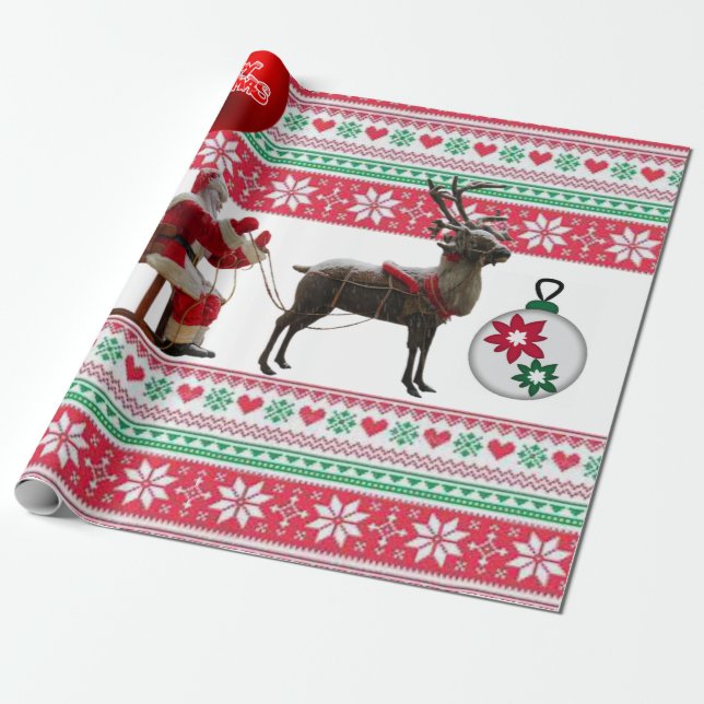 Weihnachtswrapping Paper Santa Sleigh Geschenkpapier (Ungerollt)
