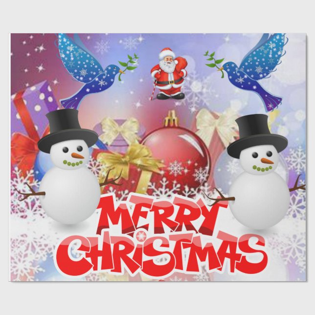Weihnachtswrapping Paper Santa Snowman Geschenkpapier (Flach)