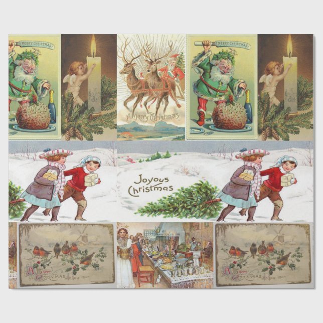 Weihnachtswrapping Paper Santa, Vintag Geschenkpapier (Flach)