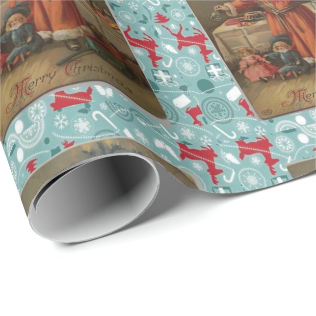 Weihnachtswrapping Paper Santa, Vintag Geschenkpapier (Rolleneckpunkt)
