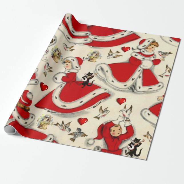 Weihnachtswrapping Paper Vintag Kitten Geschenkpapier (Ungerollt)