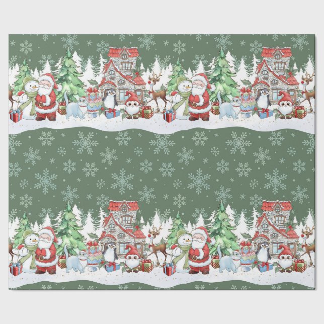 Weihnachtswrapping Paper von Santa Snowman Reindee Geschenkpapier (Saum)