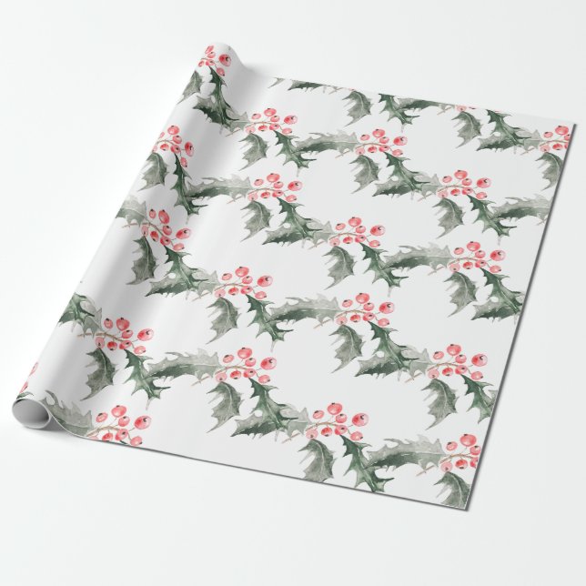 Weihnachtswrapping Paper Watercolor Botanisch Geschenkpapier (Ungerollt)