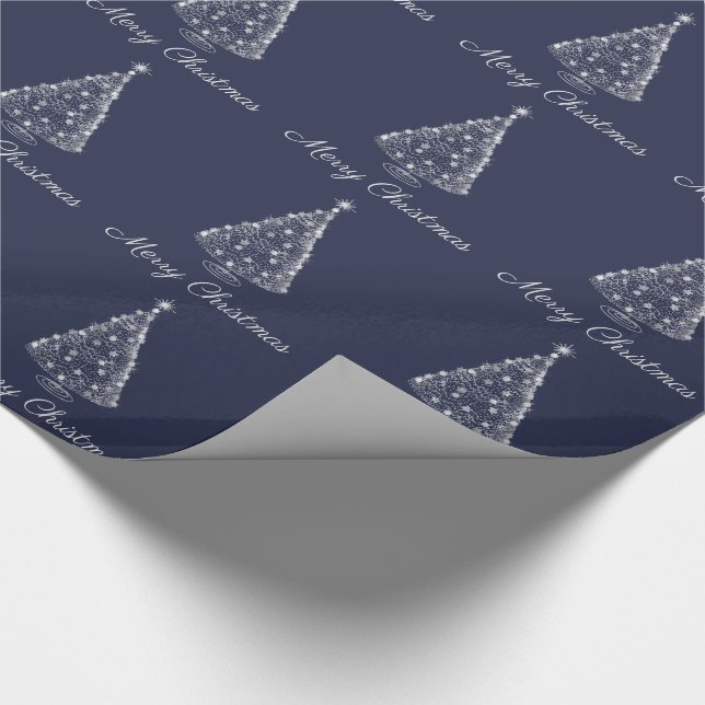 Weihnachtswrapping Papier Silver Tree Navy Geschenkpapier (Ecke)
