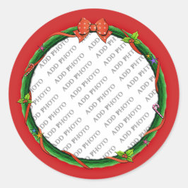 WeihnachtsWreath addieren Ihr Foto u. roten Runder Aufkleber