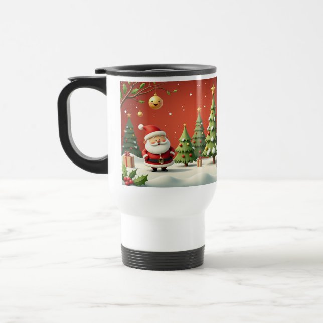 Weihnachtswunderland mit Santa & Bäumen Reisebecher (Links)