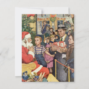 Weihnachtswunsch eines Jungen auf dem Schoß des We Feiertagskarte