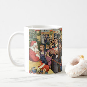 Weihnachtswunsch im Vintage-Stil, Junge auf dem Sc Tasse