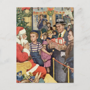 Weihnachtswunsch, Junge auf Weihnachtsmann Feiertagspostkarte
