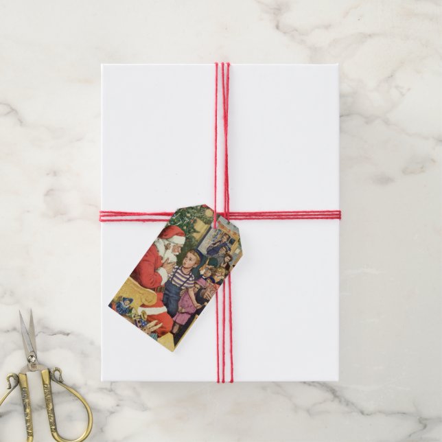 Weihnachtswunsch, Junge auf Weihnachtsmann Geschenkanhänger (Mit Garn)