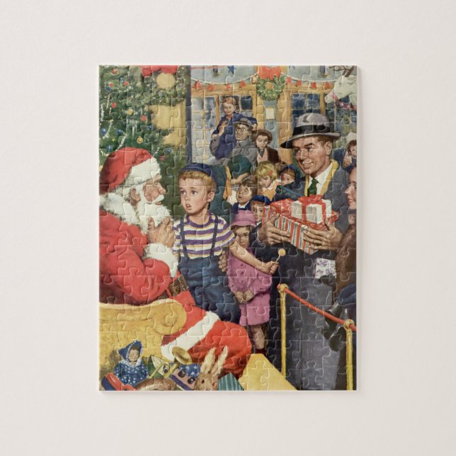 Weihnachtswunsch, Junge auf Weihnachtsmann Puzzle (Vertikal)