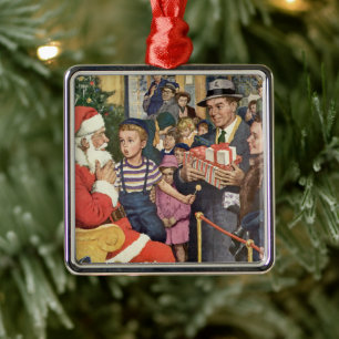 Weihnachtswunsch, Junge auf Weihnachtsmann Silbernes Ornament