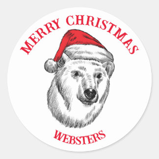 Weihnachtswunsch mit Bär, Weihnachtsmannmütze anpa Runder Aufkleber