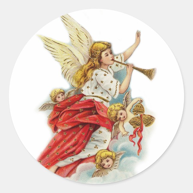 Weihnachtswünsche Engel Runder Aufkleber (Vorderseite)
